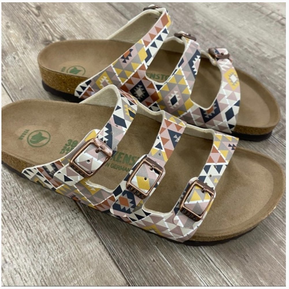 NWT Birkenstock Florida Fresh Vegan In Printed Ethno Mocha